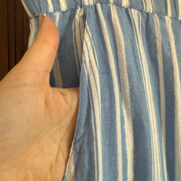 FRESH PRODUCE Blue and White Cotton Wide Leg Pull on Pants Beachy Coastal Small - Picture 4 of 5
